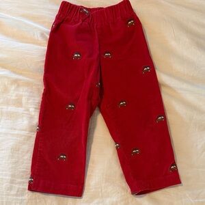 Classic Prep Red Corduroy Pants with Car Embroidery